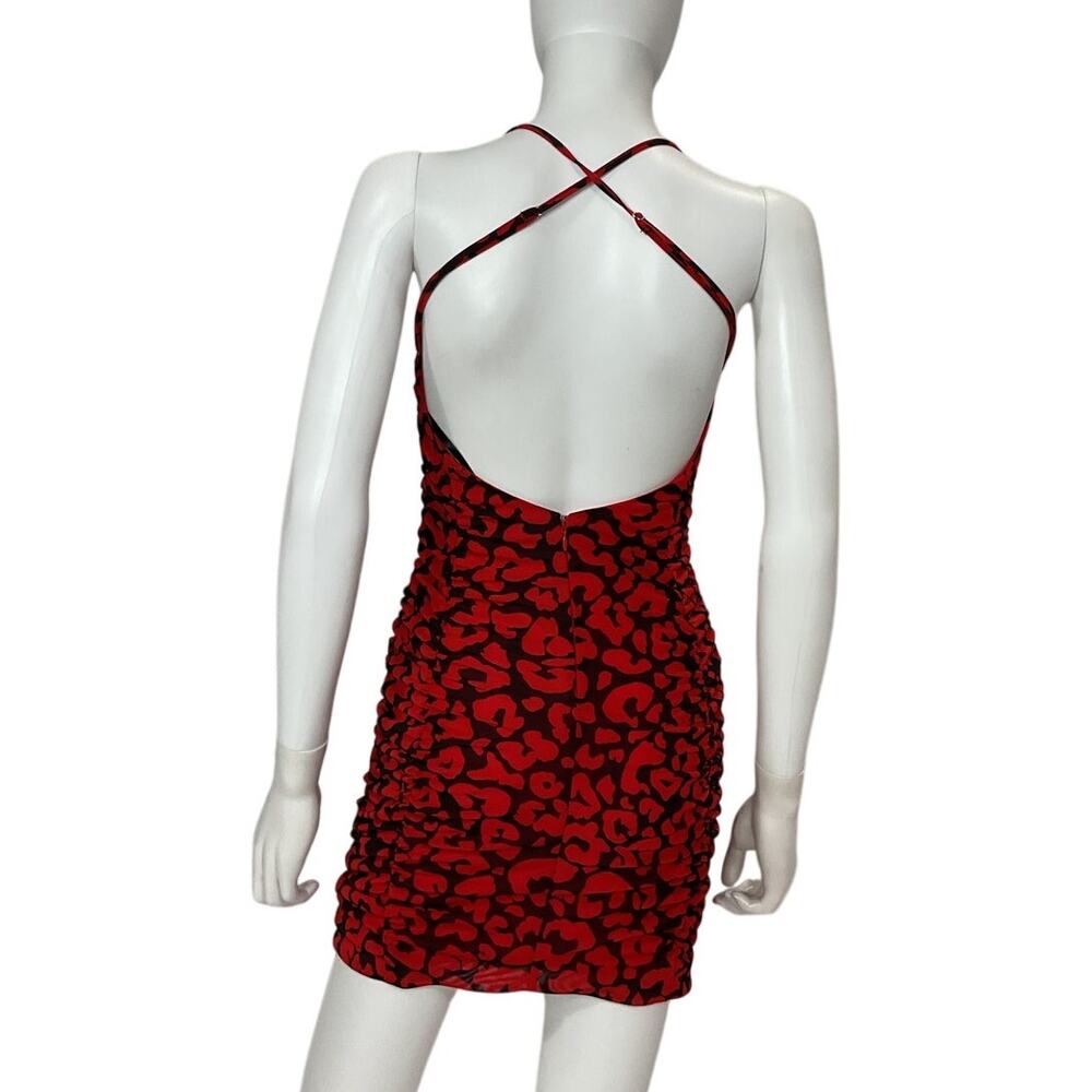 Michael Costello Ruched Red And Black Leopard Afton Mini Dress Size S - Picture 3 of 5